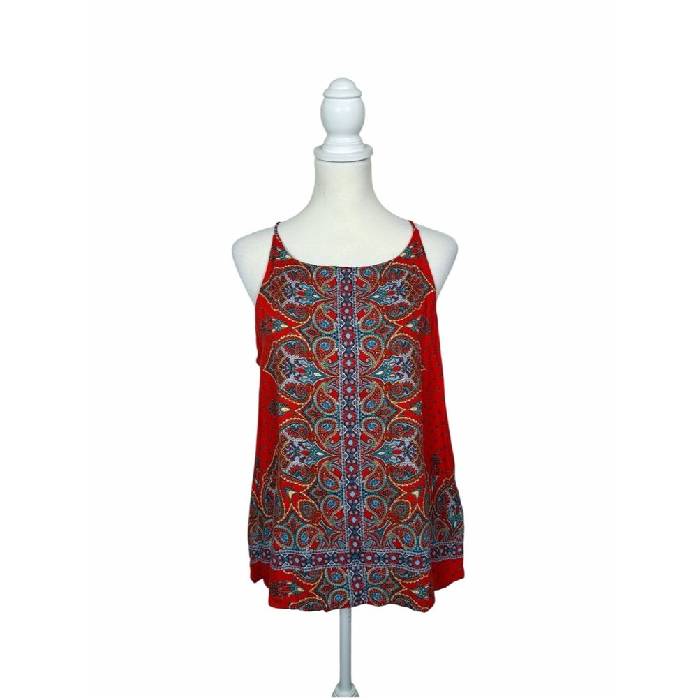 VERSE Red Paisley Tank Top Size LRG Boho Sleeveless Rayon Festival Summer Blouse